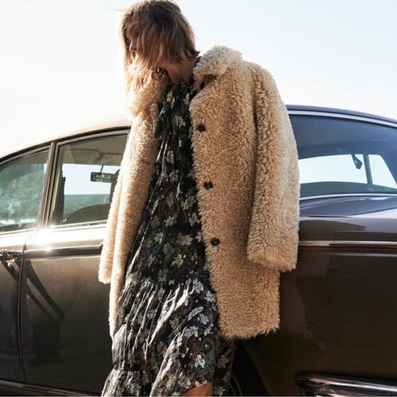 Zara Faux Fur Long Teddy Sherpa Jacket Coat Natural Beige Size Small 8490/241 - Picture 10 of 16